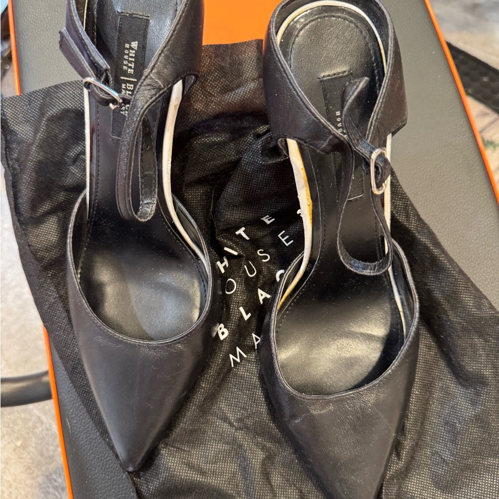 White House Black Market Black Pointed-Toe Ankle-Strap Pumps